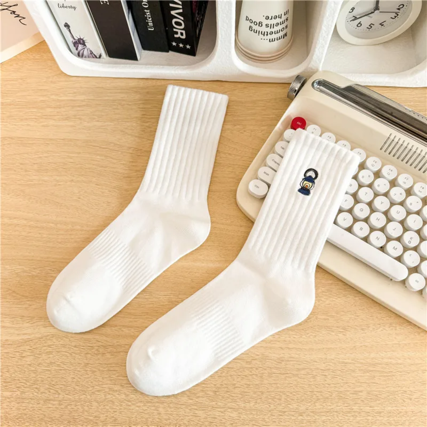 Cute Embroidered Aesthetic Crew Socks — Soft Cotton Ribbed Daily Wear (Multiple Designs)