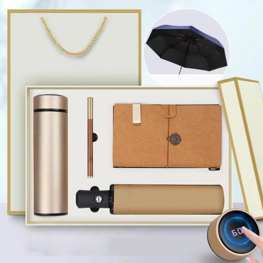 Executive Gift Box Set – Smart Temperature Flask, Auto Umbrella, Premium Notebook & Pen (Luxury Corporate Gift)