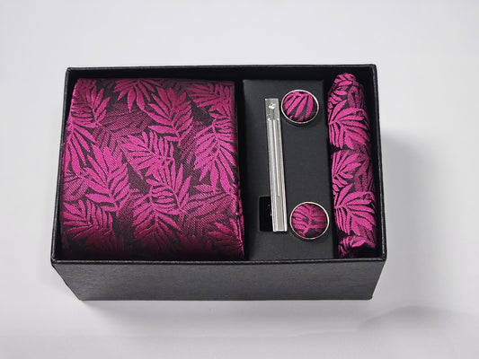 Men’s Necktie Gift Set – Tie, Pocket Square, Cufflinks & Tie Clip