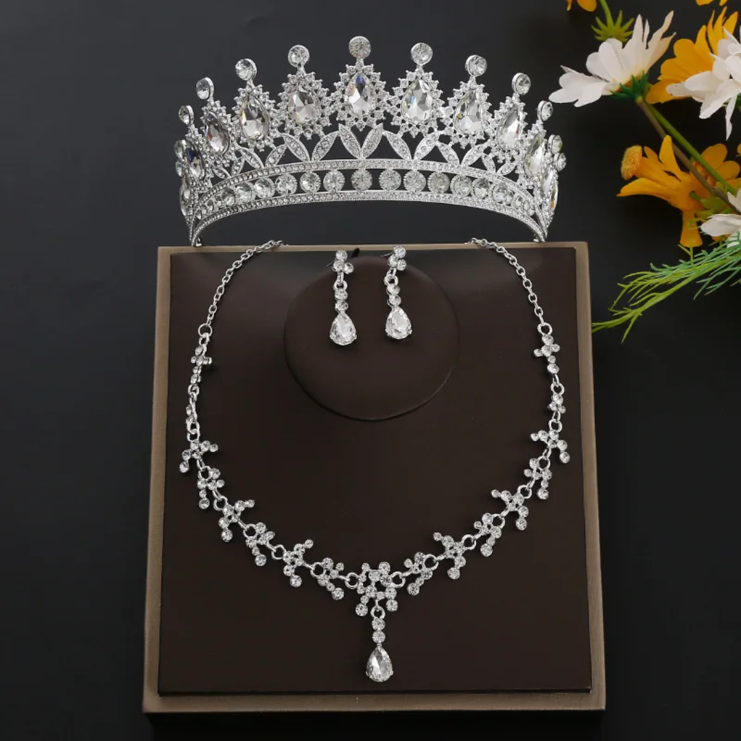 Royal Crystal Jewelry Set – Crown, Necklace & Earrings