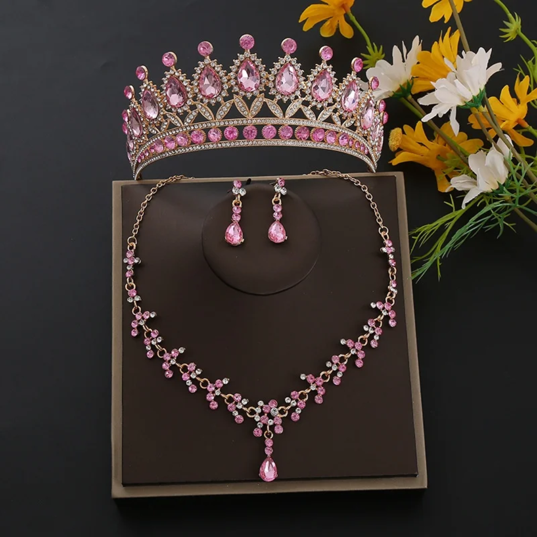 Royal Crystal Jewelry Set – Crown, Necklace & Earrings