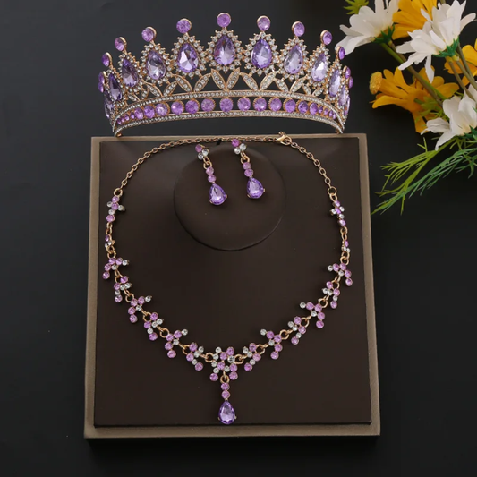 Royal Crystal Jewelry Set – Crown, Necklace & Earrings