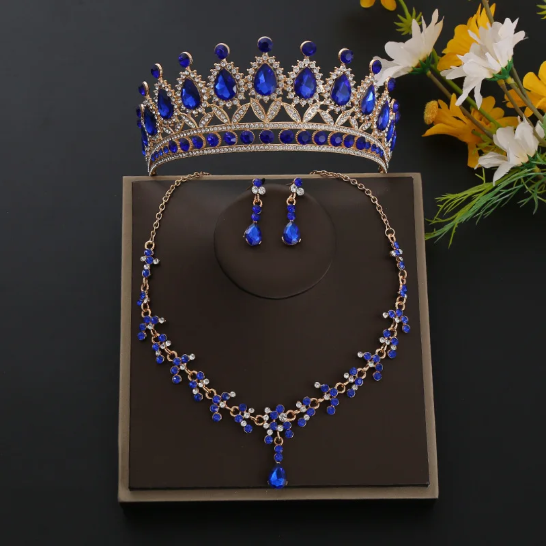 Royal Crystal Jewelry Set – Crown, Necklace & Earrings