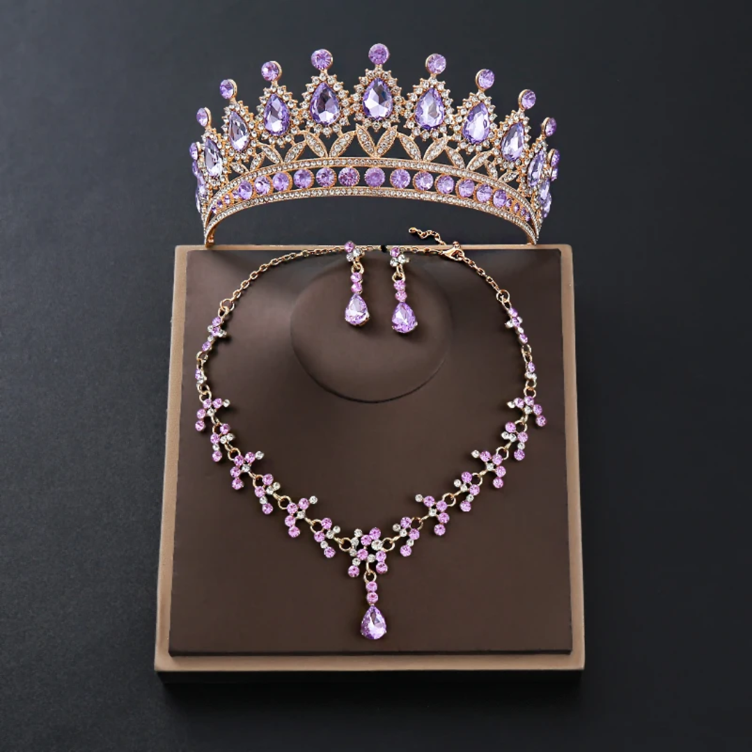 Royal Crystal Jewelry Set – Crown, Necklace & Earrings