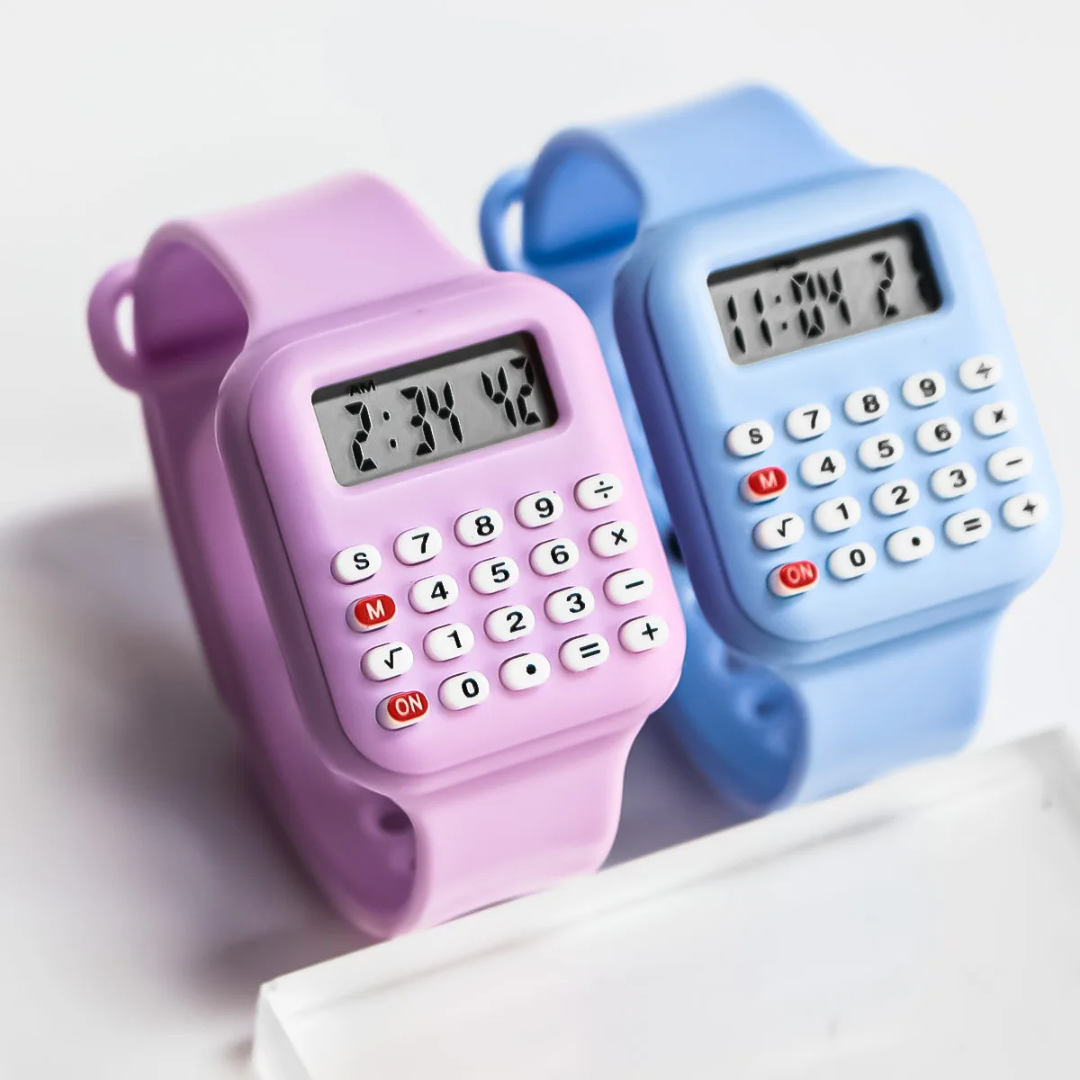 Calculator Digital Watch – Soft Silicone Strap, LED Time Display, Retro Classroom Style (Kids, Teens & Adults)