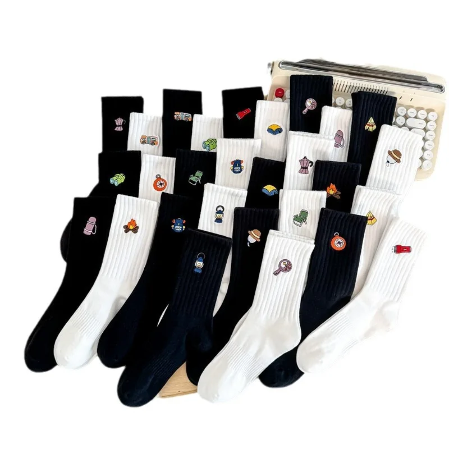 Cute Embroidered Aesthetic Crew Socks — Soft Cotton Ribbed Daily Wear (Multiple Designs)