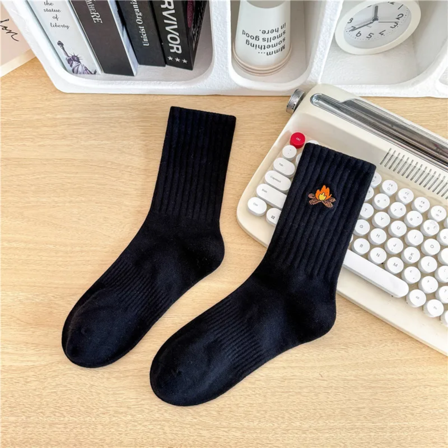 Cute Embroidered Aesthetic Crew Socks — Soft Cotton Ribbed Daily Wear (Multiple Designs)