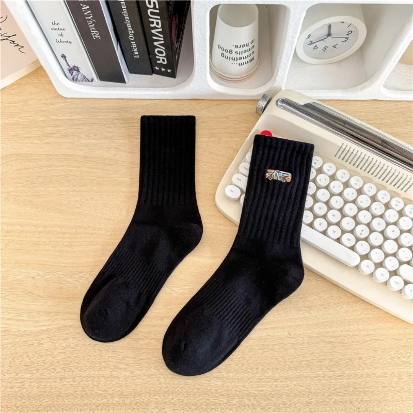 Cute Embroidered Aesthetic Crew Socks — Soft Cotton Ribbed Daily Wear (Multiple Designs)