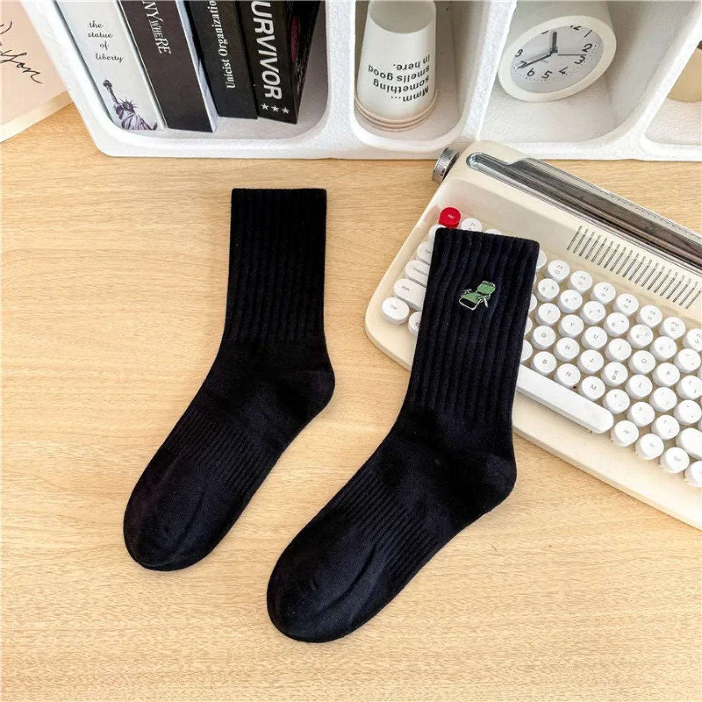 Cute Embroidered Aesthetic Crew Socks — Soft Cotton Ribbed Daily Wear (Multiple Designs)