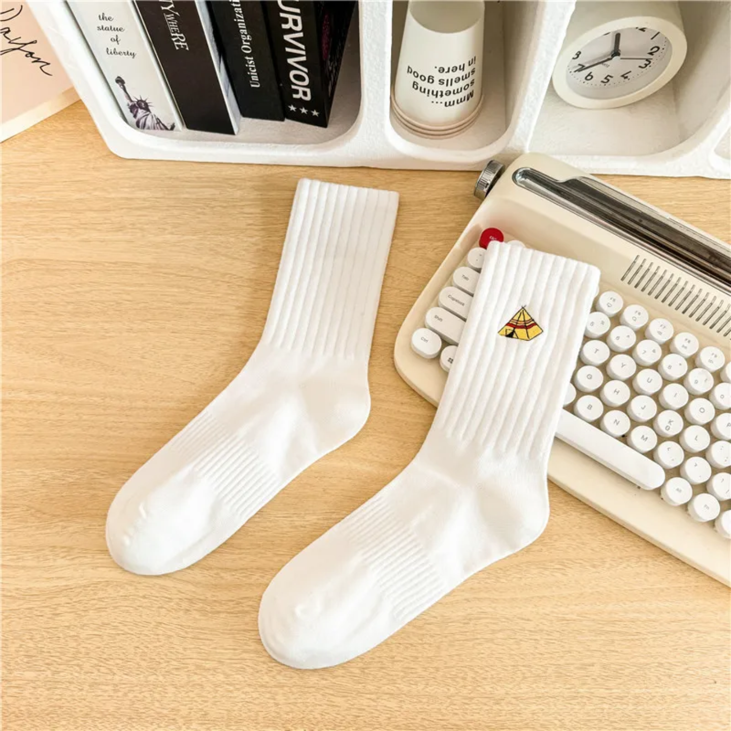 Cute Embroidered Aesthetic Crew Socks — Soft Cotton Ribbed Daily Wear (Multiple Designs)