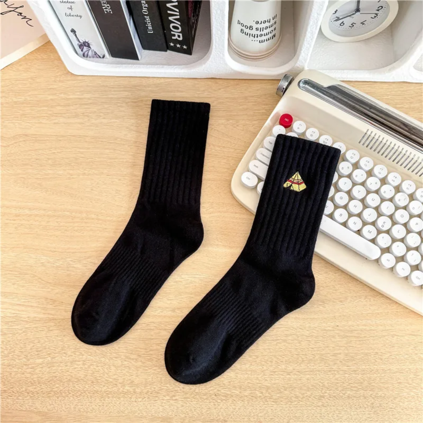 Cute Embroidered Aesthetic Crew Socks — Soft Cotton Ribbed Daily Wear (Multiple Designs)