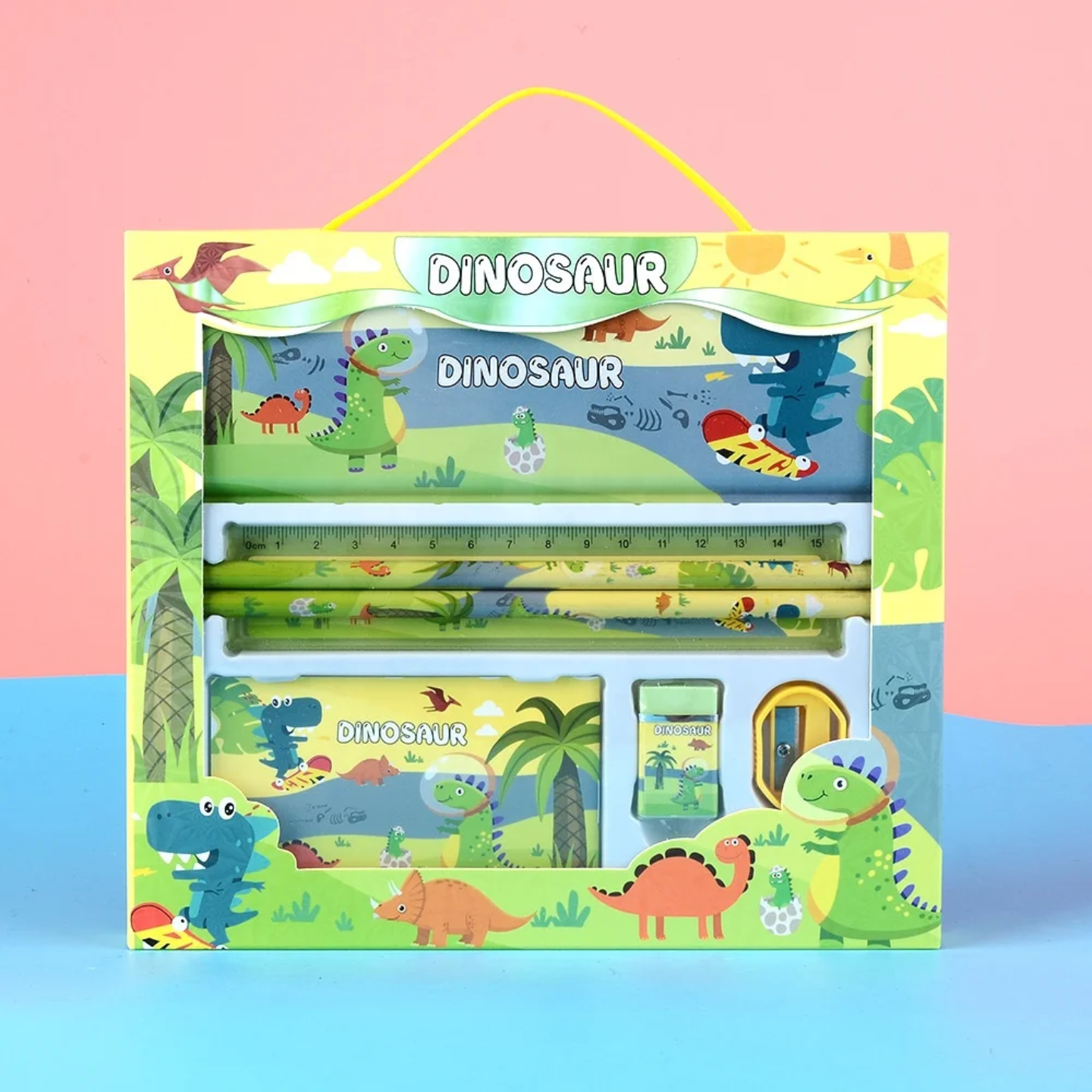 Kids Cartoon 7-Piece Stationery Gift Box Set – Pencil Case, Ruler, Pencils, Sharpener & Eraser (Cute Cat / Yummy Pink / Dinosaur / Space / Animal Friends)