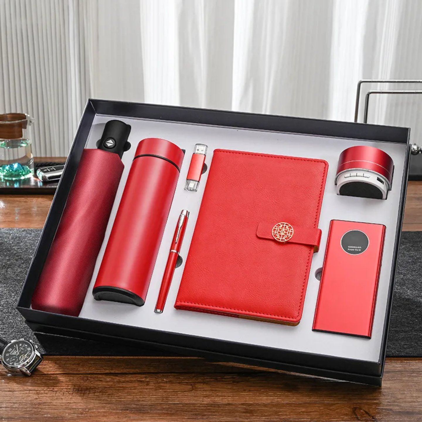 Executive Premium Gift Box Set – Notebook, Thermos, Umbrella, Pen, USB Flash Drive, Power Bank & Mini Speaker (Luxury Edition)