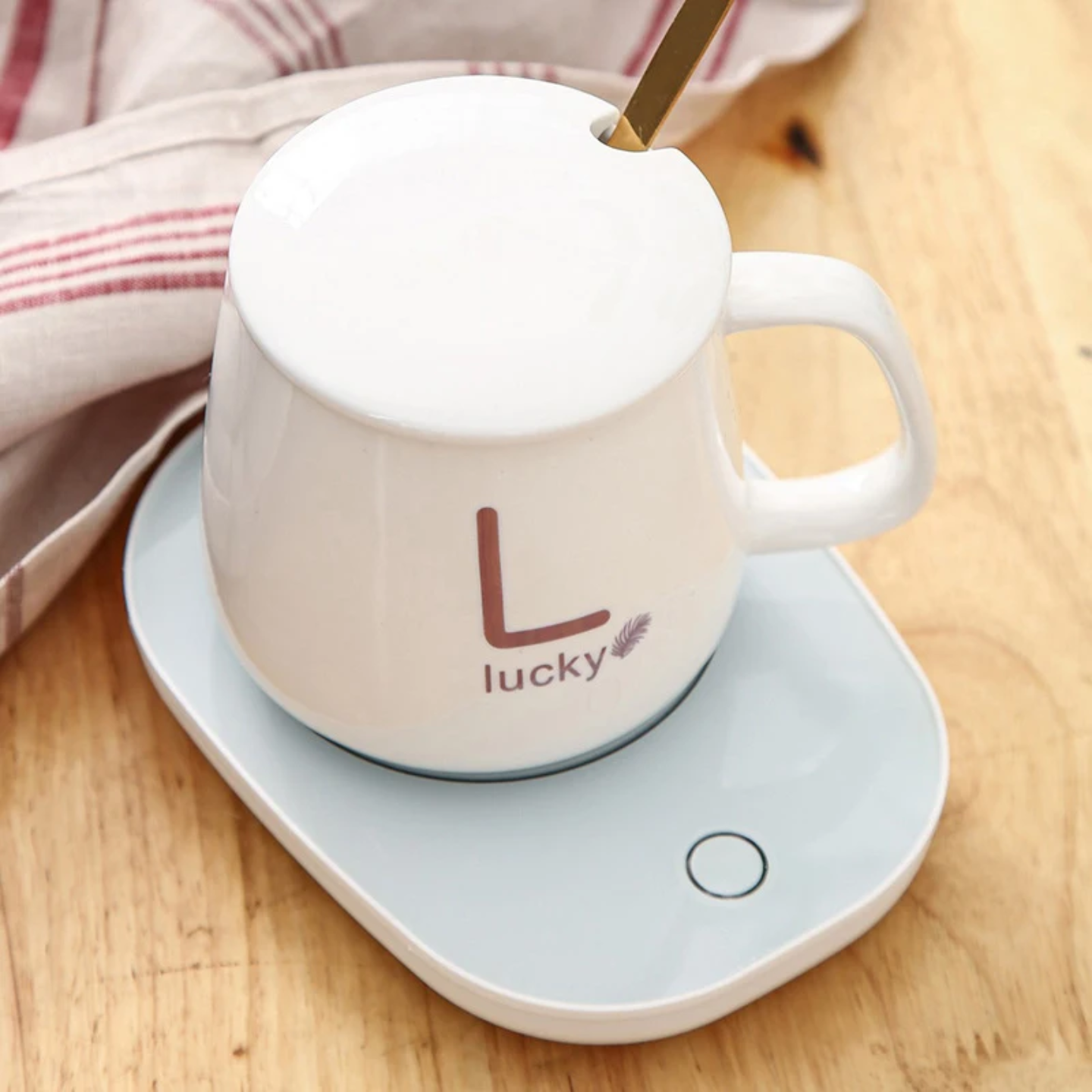 Ceramic Mug Warmer Gift Set – Temperature Control Heating Pad + Mug, Lid & Spoon (Gift Box)