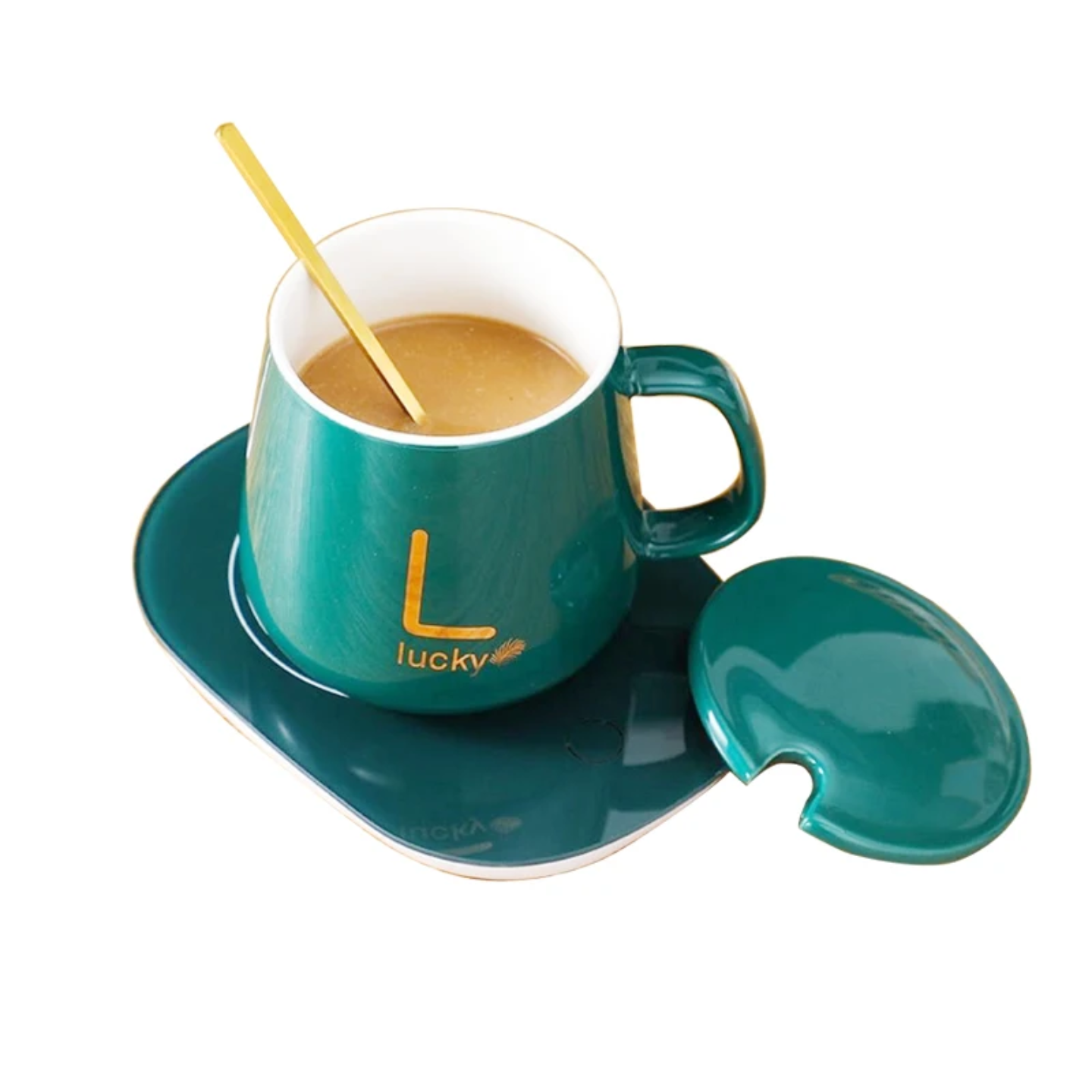 Ceramic Mug Warmer Gift Set – Temperature Control Heating Pad + Mug, Lid & Spoon (Gift Box)