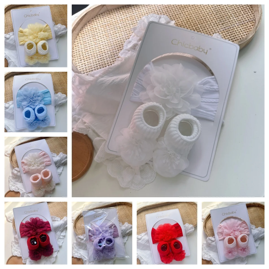Baby Girl Floral Headband & Socks Gift Set – Newborn Photo Props, Baby Shower Gift, Coming Home Outfit Accessory