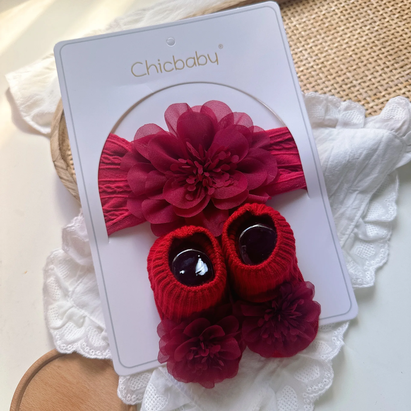 Baby Girl Floral Headband & Socks Gift Set – Newborn Photo Props, Baby Shower Gift, Coming Home Outfit Accessory