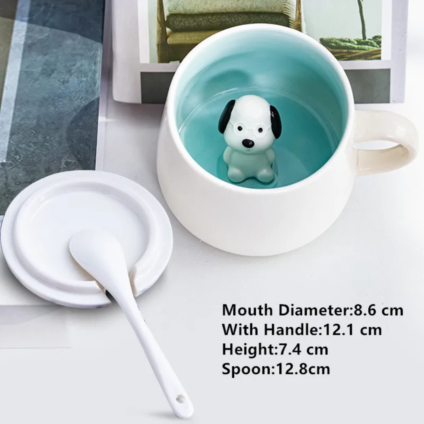 Cute Ceramic Animal Surprise Mug with Lid & Spoon – Milk Cup for Kids & Adults | Cow, Bunny, Monkey, Chick Designs