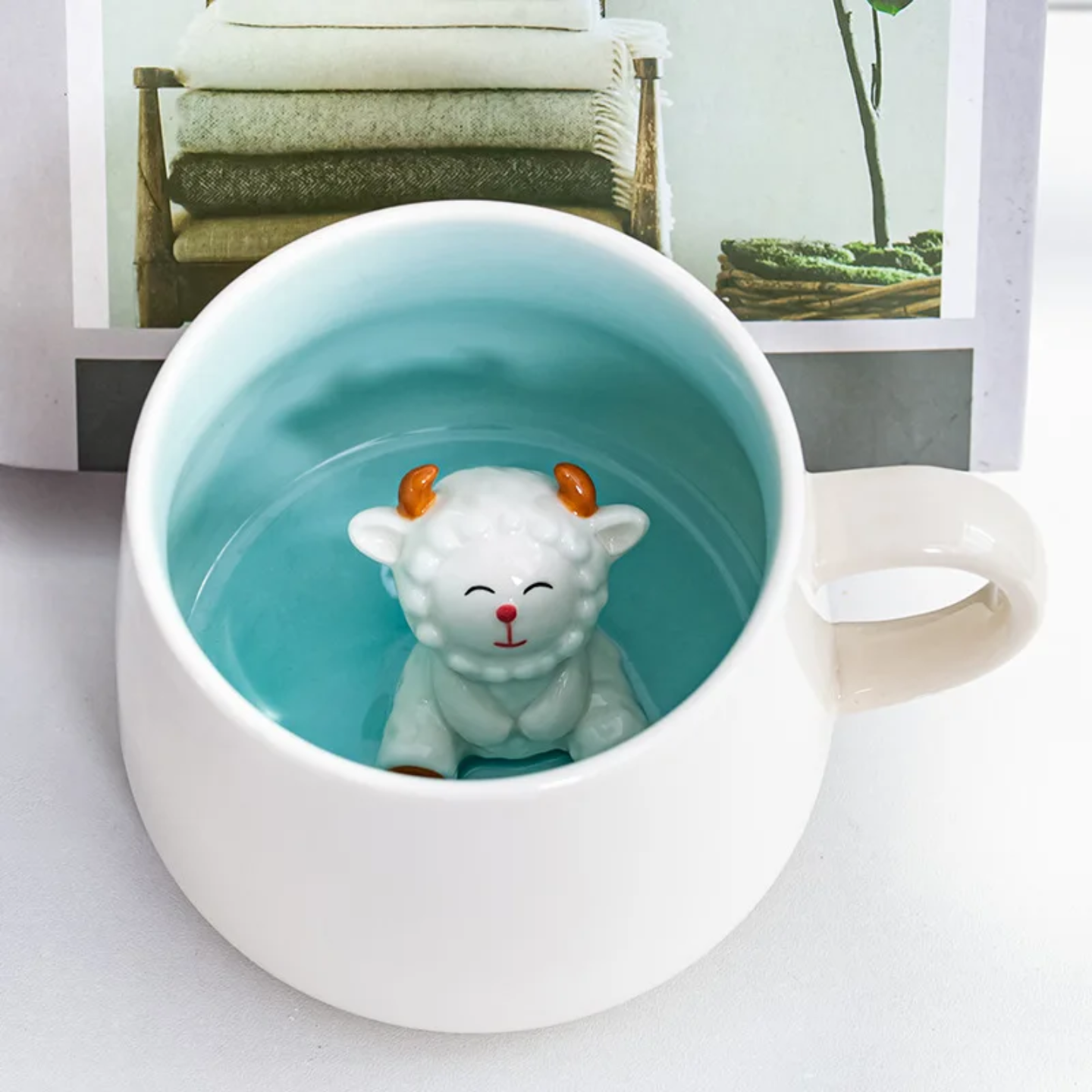 Cute Ceramic Animal Surprise Mug with Lid & Spoon – Milk Cup for Kids & Adults | Cow, Bunny, Monkey, Chick Designs