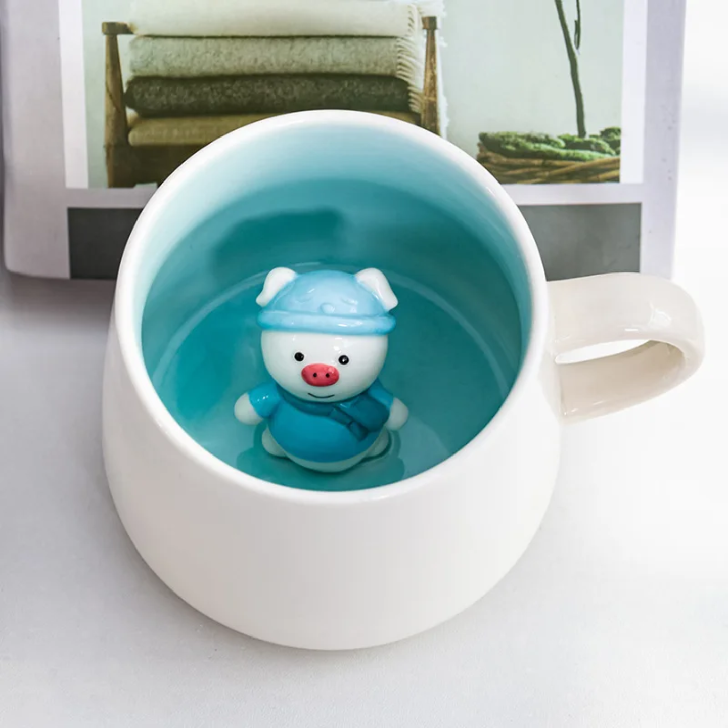 Cute Ceramic Animal Surprise Mug with Lid & Spoon – Milk Cup for Kids & Adults | Cow, Bunny, Monkey, Chick Designs