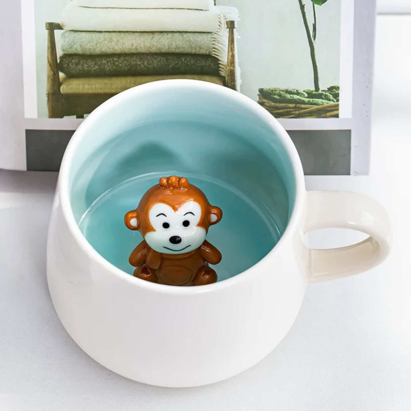 Cute Ceramic Animal Surprise Mug with Lid & Spoon – Milk Cup for Kids & Adults | Cow, Bunny, Monkey, Chick Designs