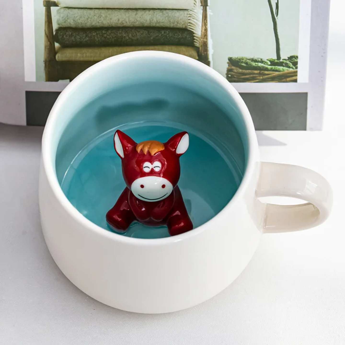 Cute Ceramic Animal Surprise Mug with Lid & Spoon – Milk Cup for Kids & Adults | Cow, Bunny, Monkey, Chick Designs
