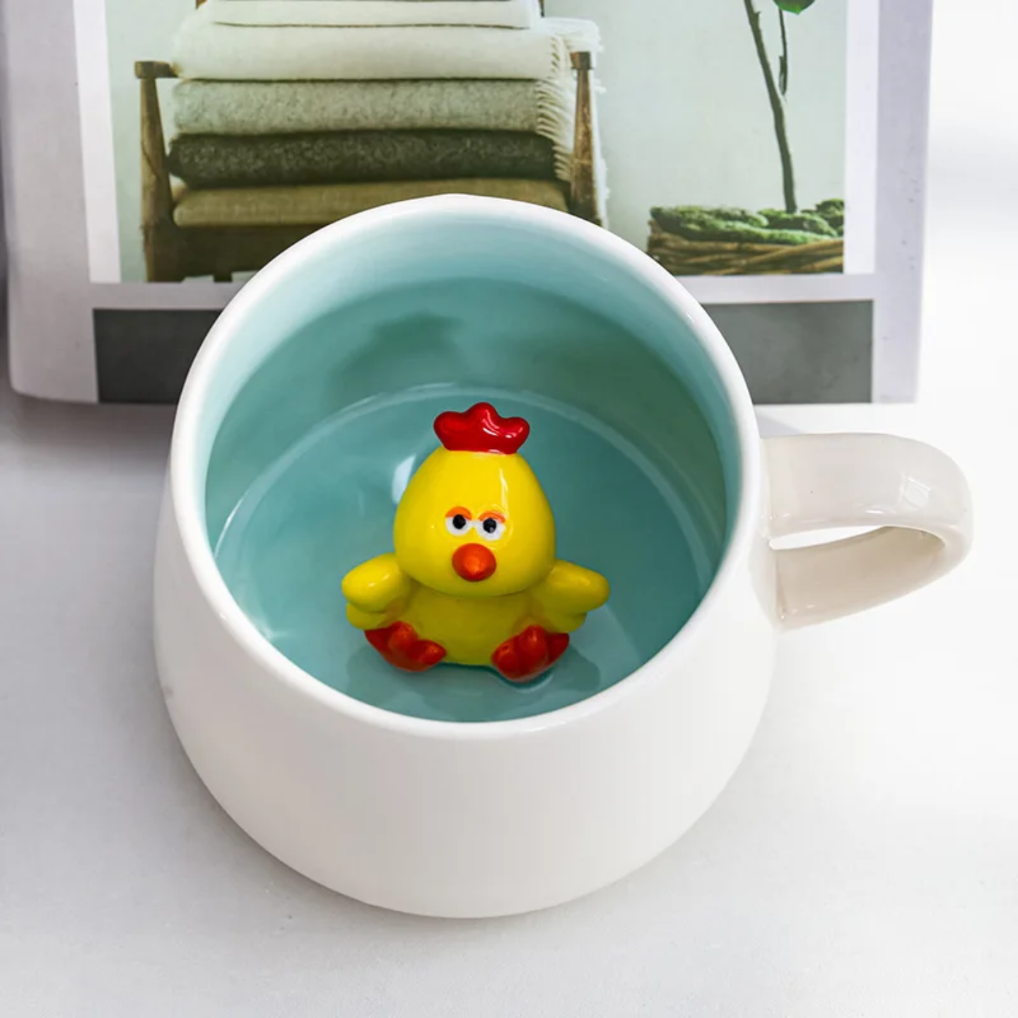 Cute Ceramic Animal Surprise Mug with Lid & Spoon – Milk Cup for Kids & Adults | Cow, Bunny, Monkey, Chick Designs