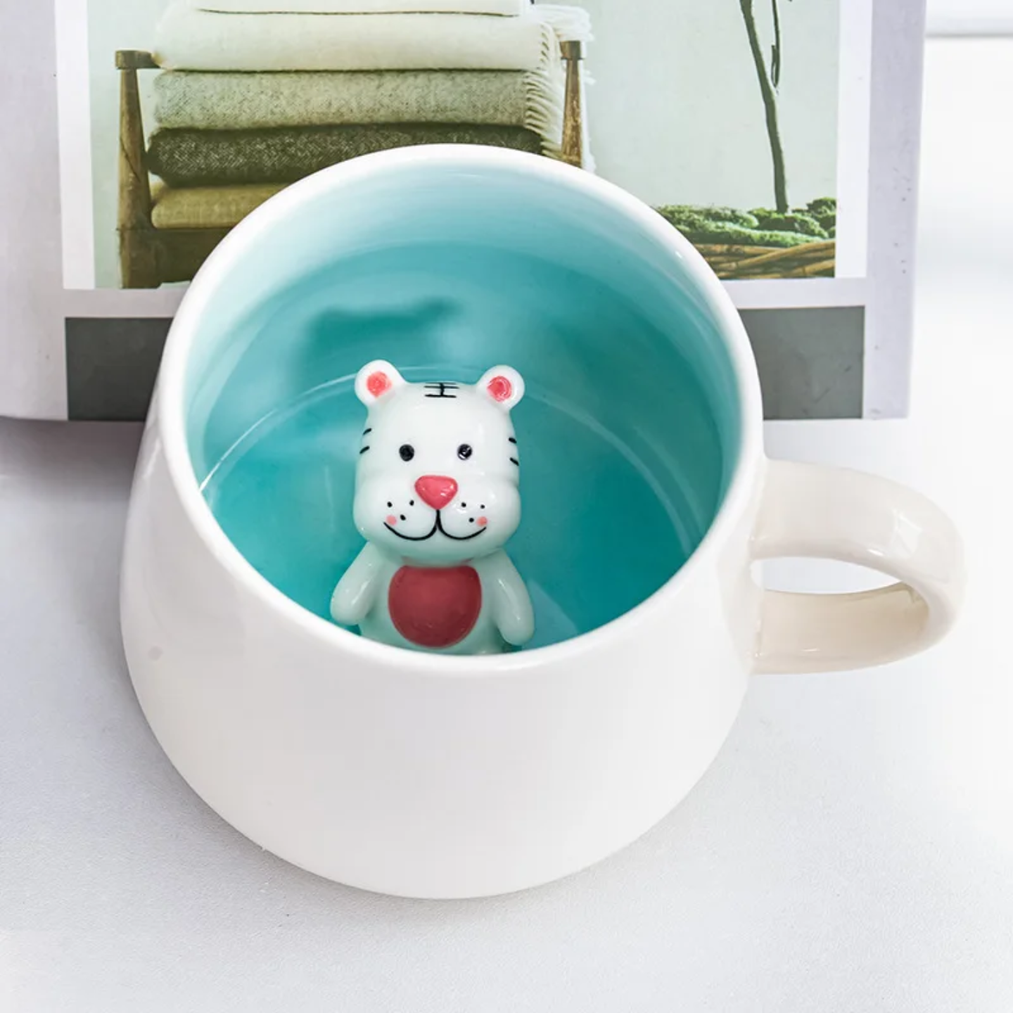 Cute Ceramic Animal Surprise Mug with Lid & Spoon – Milk Cup for Kids & Adults | Cow, Bunny, Monkey, Chick Designs