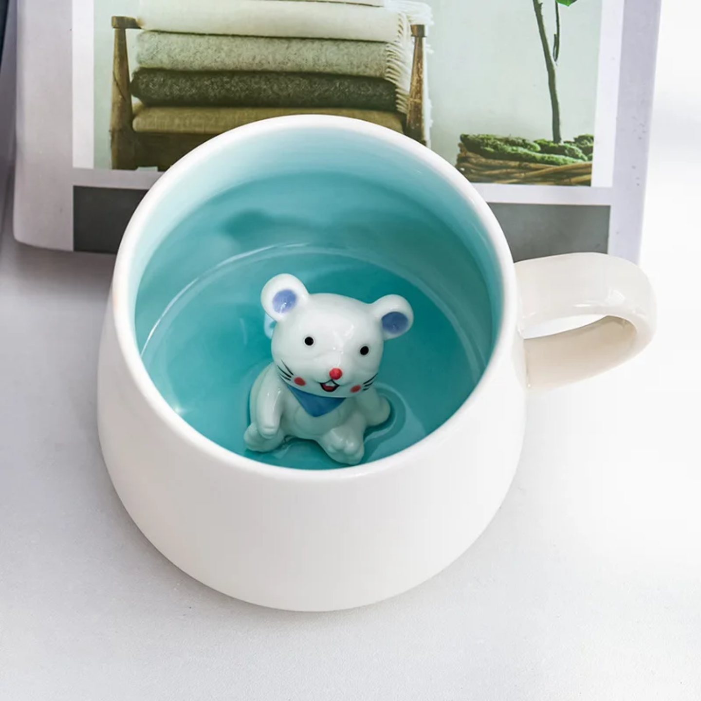 Cute Ceramic Animal Surprise Mug with Lid & Spoon – Milk Cup for Kids & Adults | Cow, Bunny, Monkey, Chick Designs