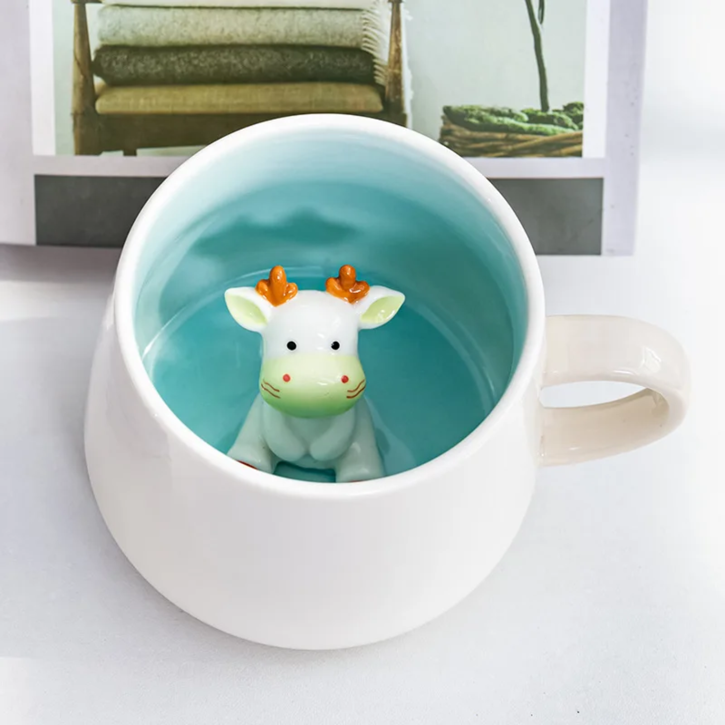 Cute Ceramic Animal Surprise Mug with Lid & Spoon – Milk Cup for Kids & Adults | Cow, Bunny, Monkey, Chick Designs