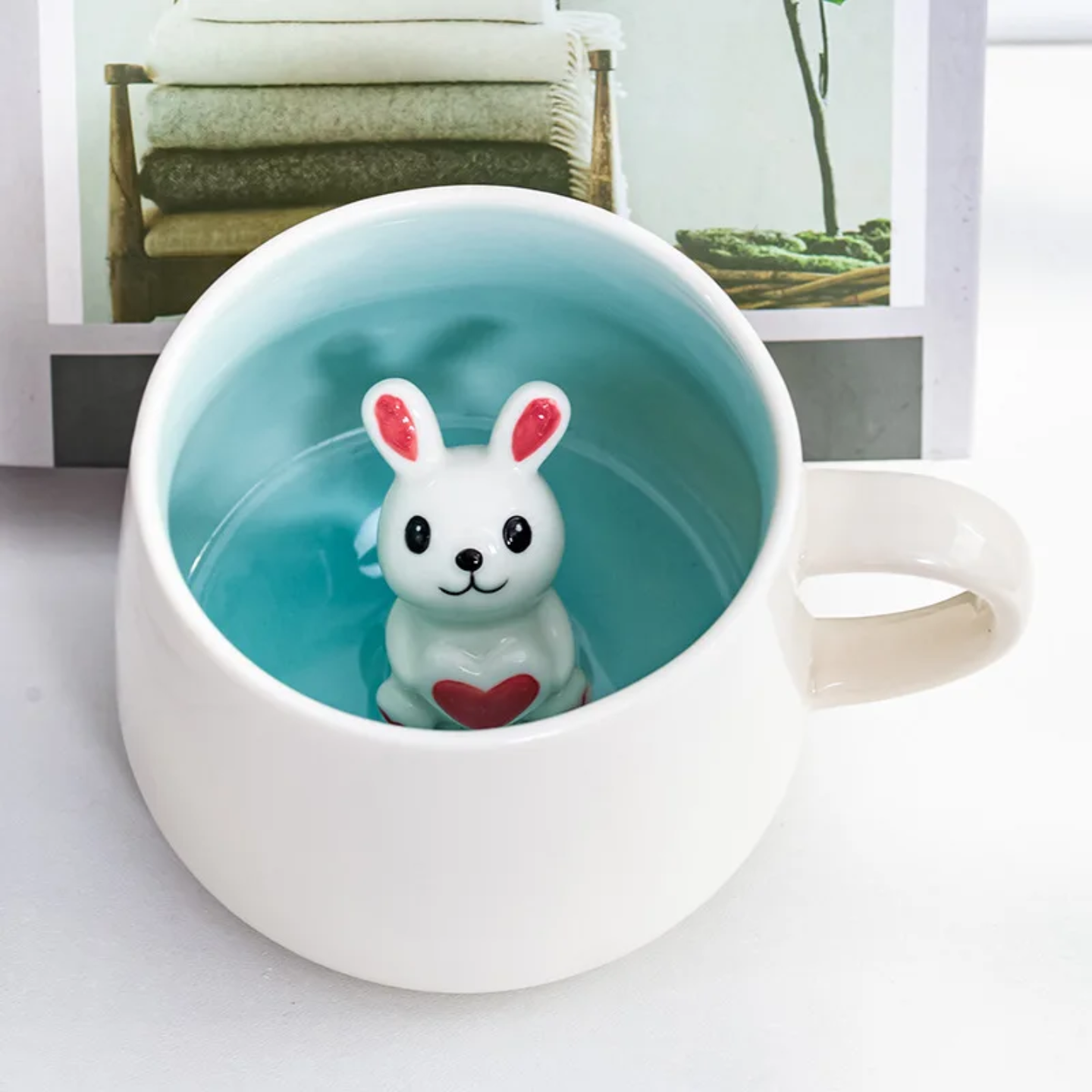 Cute Ceramic Animal Surprise Mug with Lid & Spoon – Milk Cup for Kids & Adults | Cow, Bunny, Monkey, Chick Designs