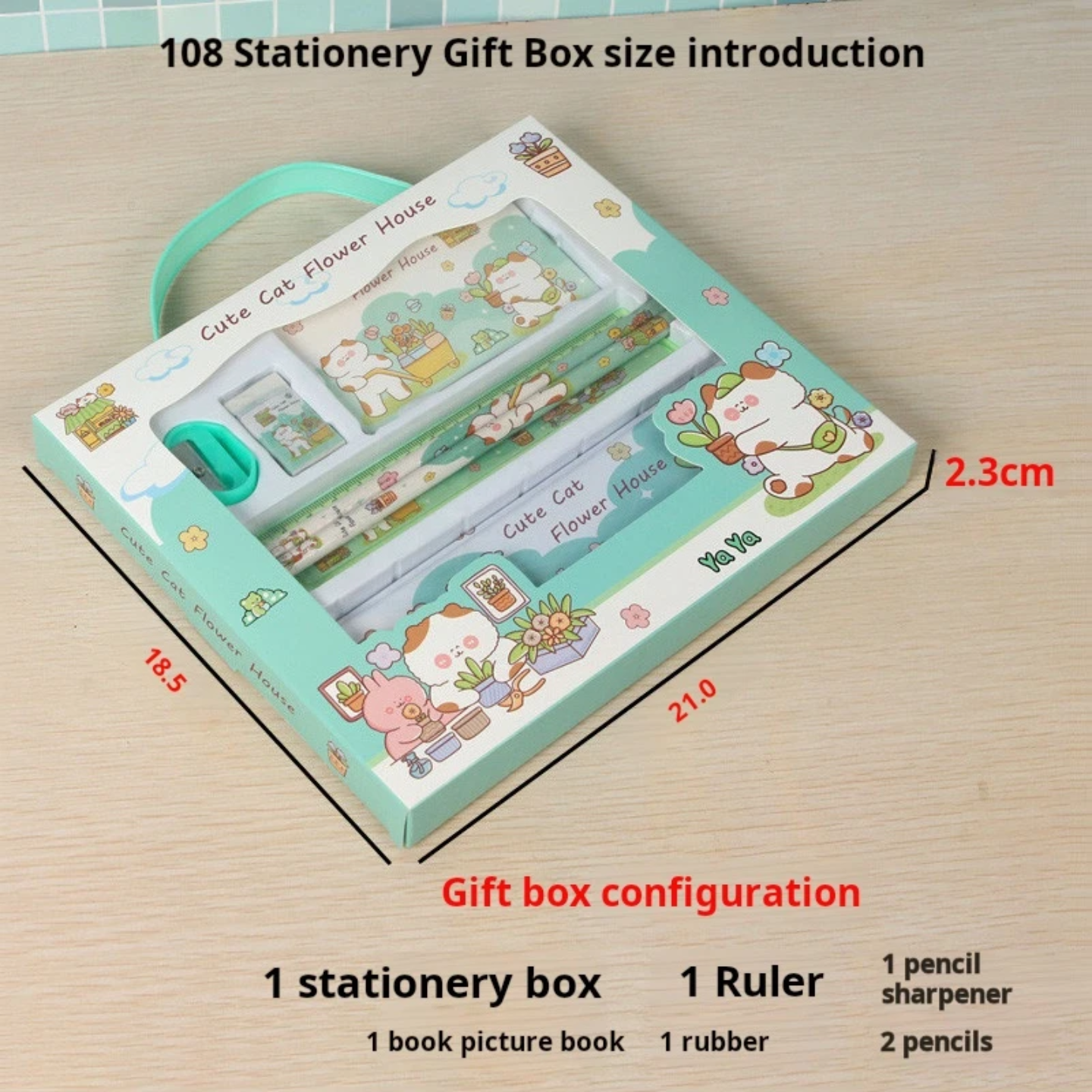 Kids Cartoon 7-Piece Stationery Gift Box Set – Pencil Case, Ruler, Pencils, Sharpener & Eraser (Cute Cat / Yummy Pink / Dinosaur / Space / Animal Friends)