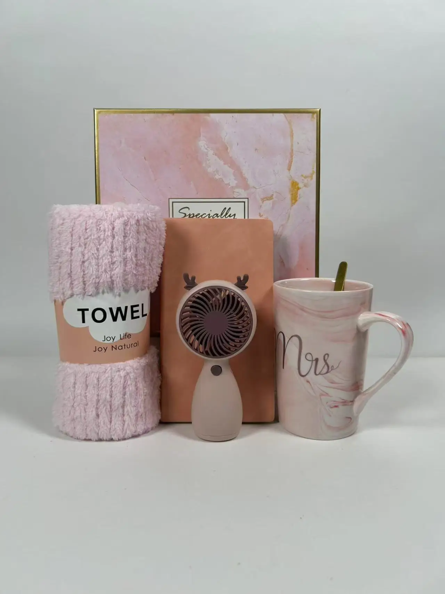 Luxury Comfort Gift Box Set – Ceramic Mug, Plush Blanket, Portable Mini Fan & Premium Notebook
