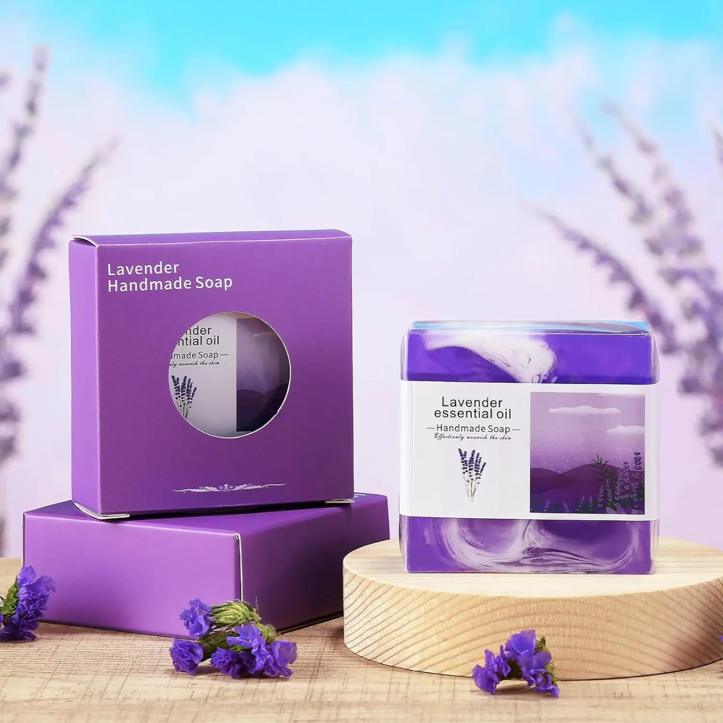 Lavender Self-Care Gift Box – Mug, Candle, Bath Bomb, Handmade Soap, Bracelet (Relaxation Gift Set)
