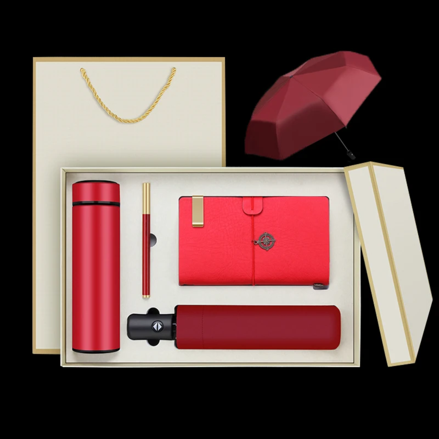 Executive Gift Box Set – Smart Temperature Flask, Auto Umbrella, Premium Notebook & Pen (Luxury Corporate Gift)