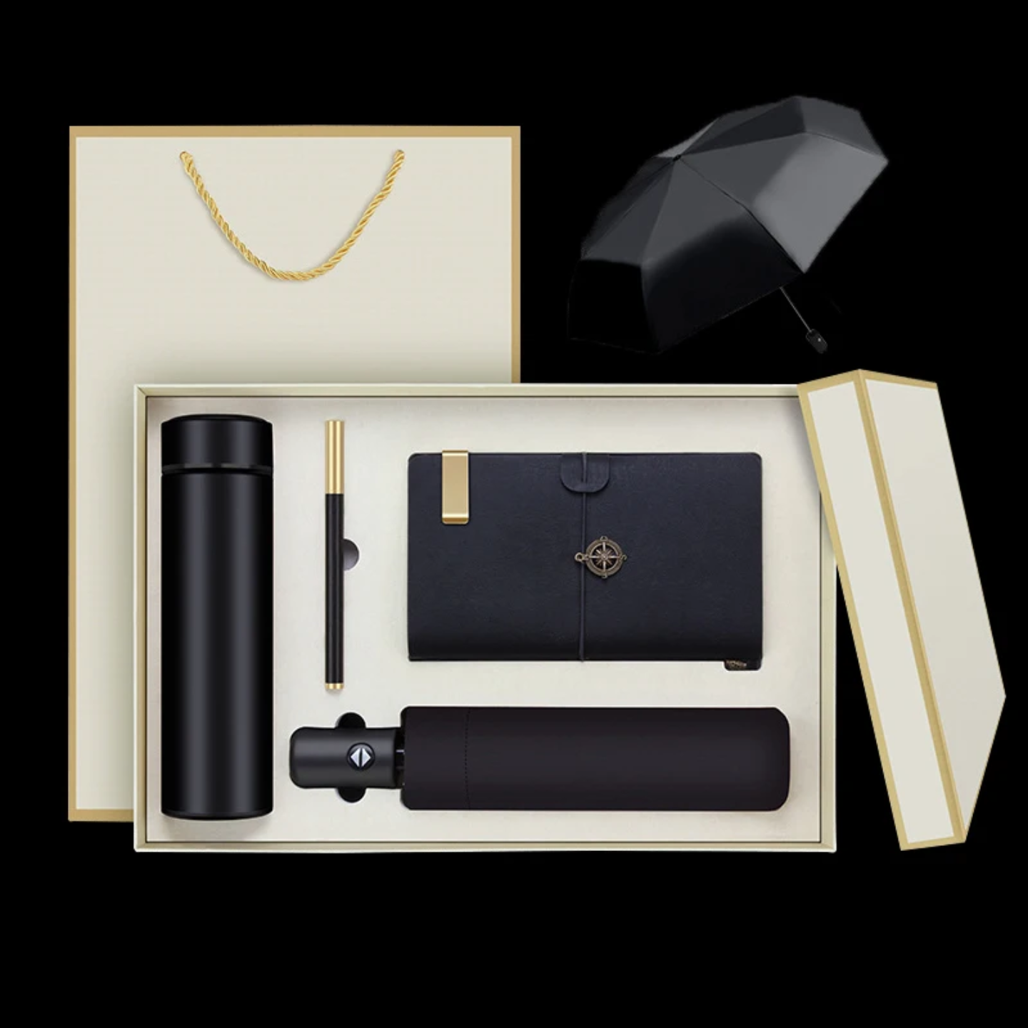 Executive Gift Box Set – Smart Temperature Flask, Auto Umbrella, Premium Notebook & Pen (Luxury Corporate Gift)