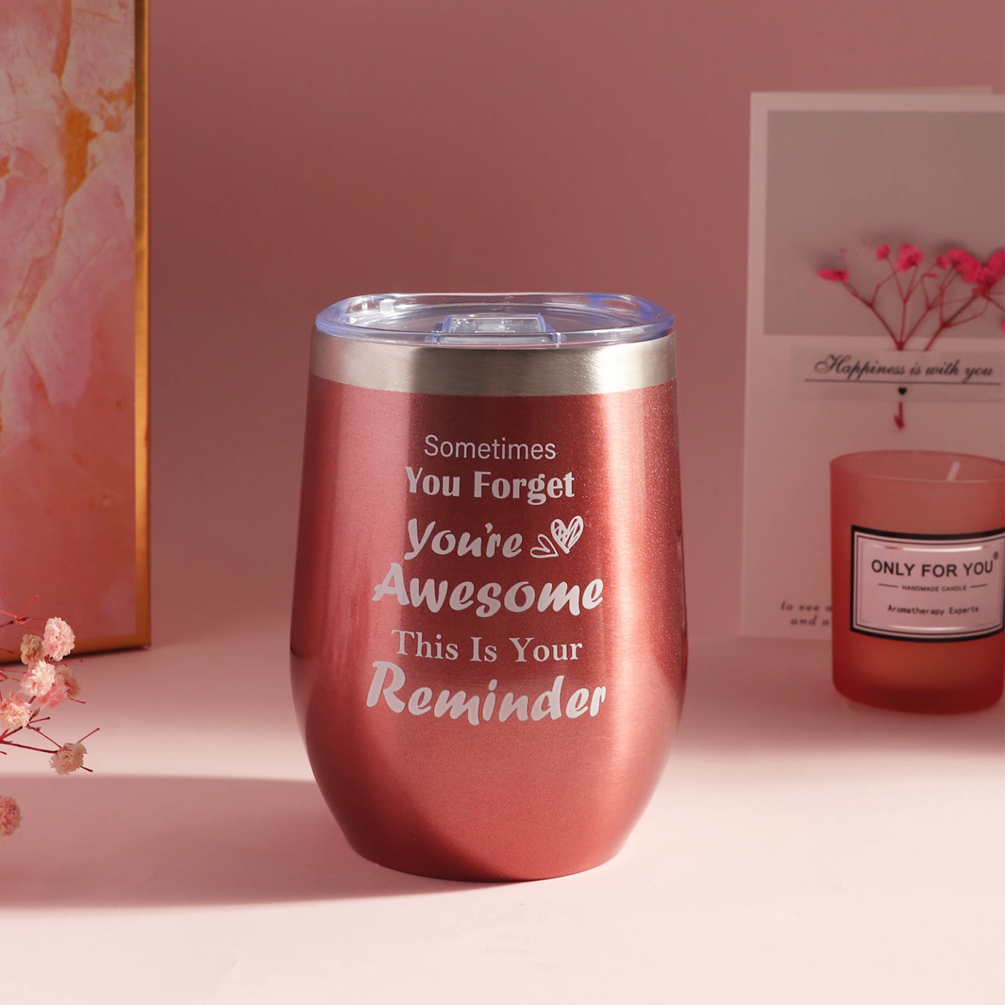 Luxury Pink Pamper Spa Gift Box for Women – Rose Gold Tumbler, Bath Bombs, Candle, Sleep Essentials & Self-Care Accessories (11-Piece Set)