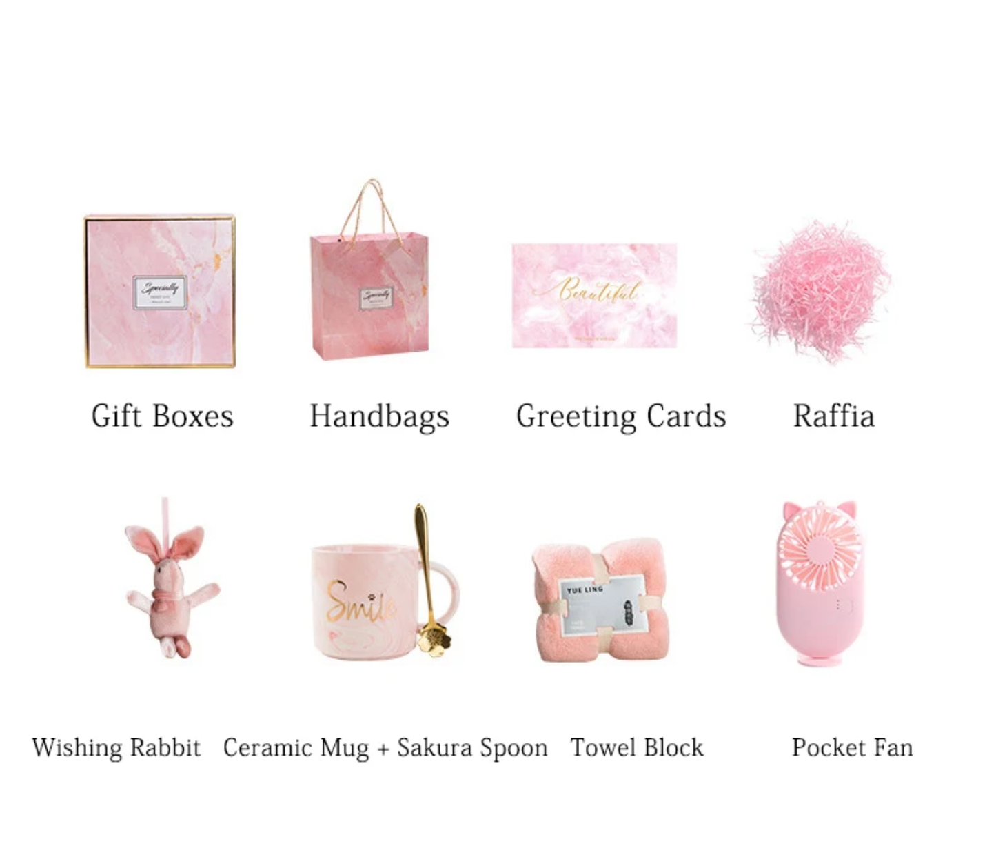 Smile & Shine Premium Gift Box Set – Pink Ceramic Mug, Rabbit Plush, Golden Spoon & Mini Fan / Umbrella