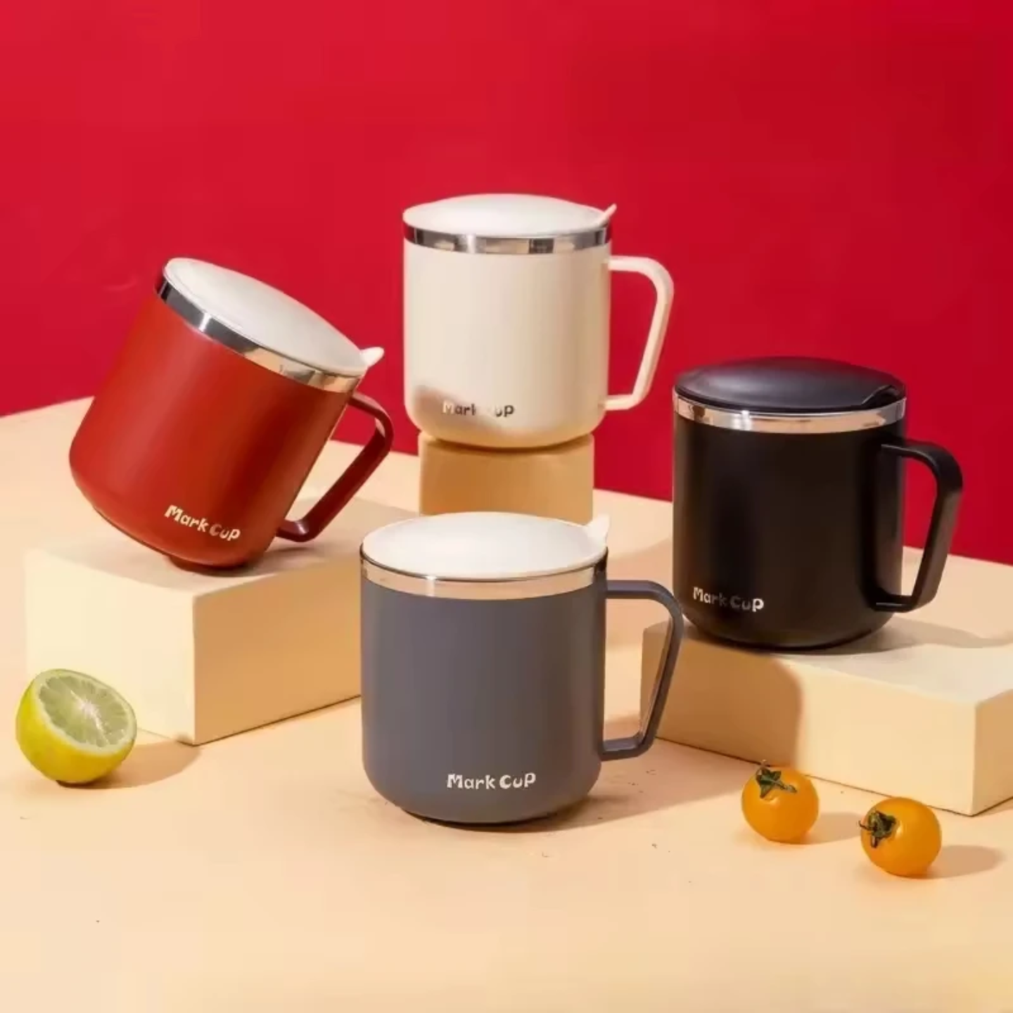 400ml Double-Layer Insulated Stainless Steel Mug with Lid – Modern Minimalist Design