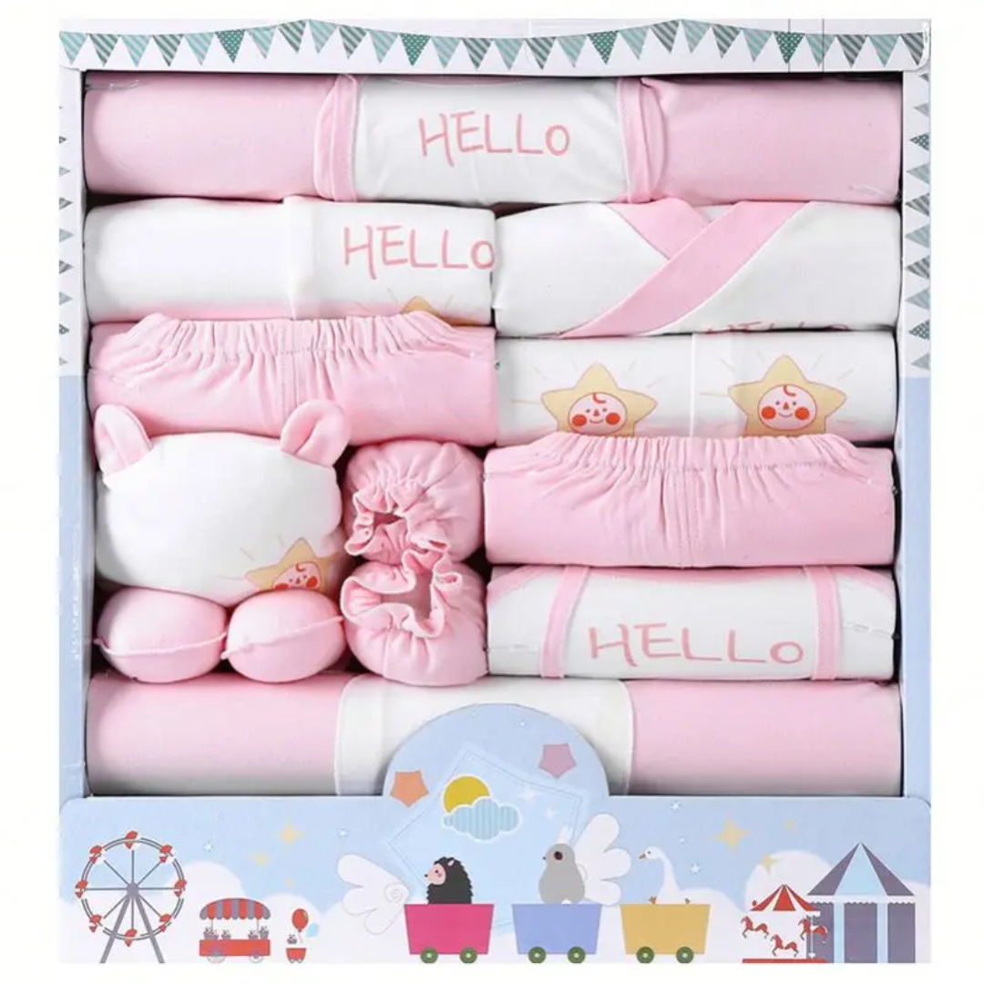 Newborn Baby Essentials Gift Set – 16-Piece Soft Clothing & Accessories Box