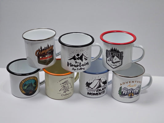 Adventure Series Enamel Camping Mug Set – Vintage Outdoor Metal Mug | Lightweight, Durable, Rust-Resistant | Perfect for Camping, Hiking & Everyday Use