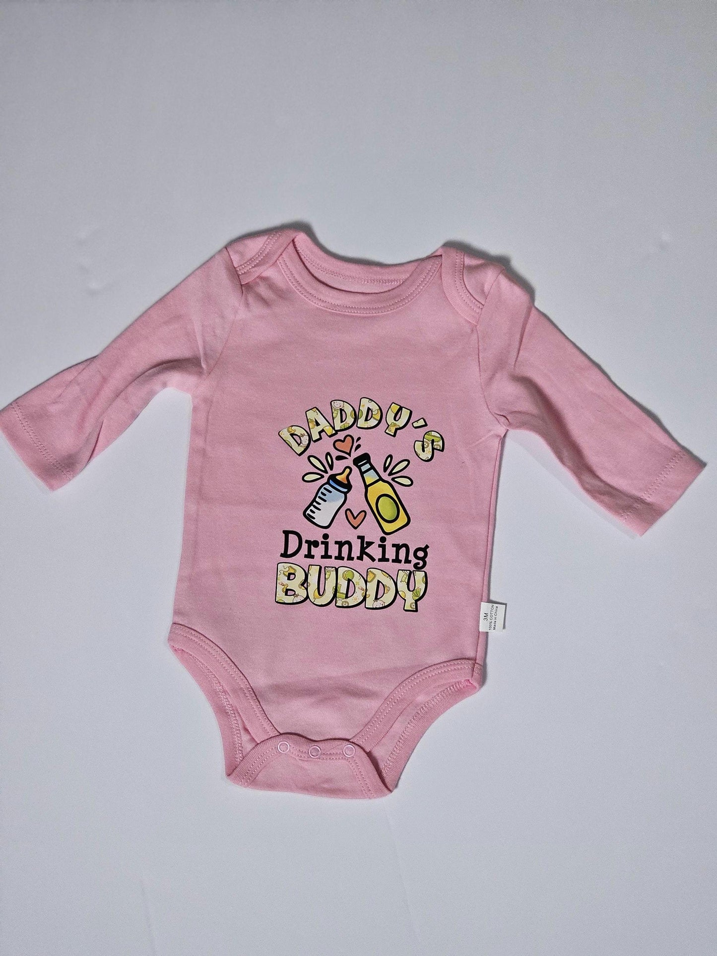 Daddy's Drinking Buddy Baby Onesie: Funny Pink Bodysuit - 3M