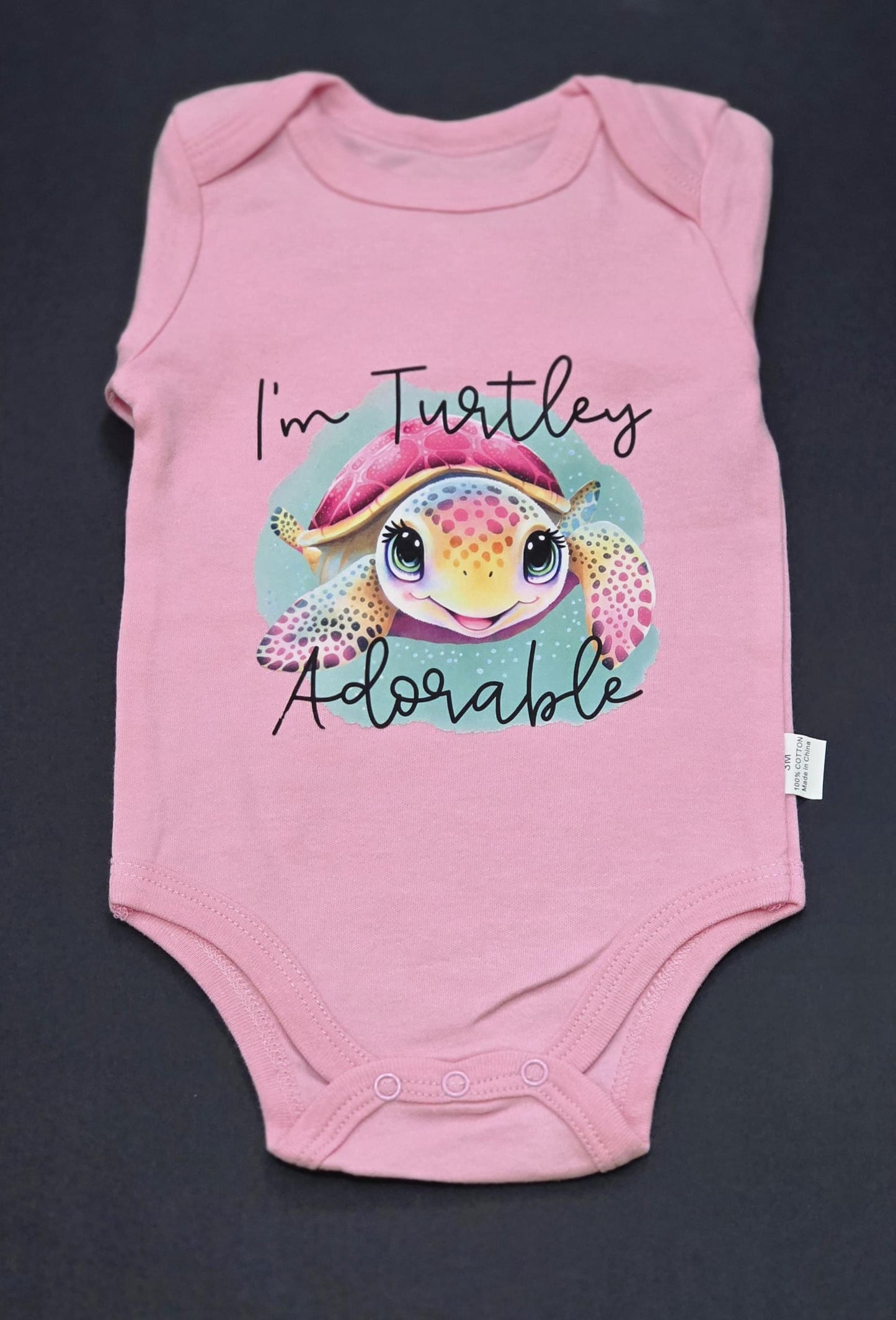 Turtley Adorable Baby Onesie: Pink Turtle Bodysuit, 3M