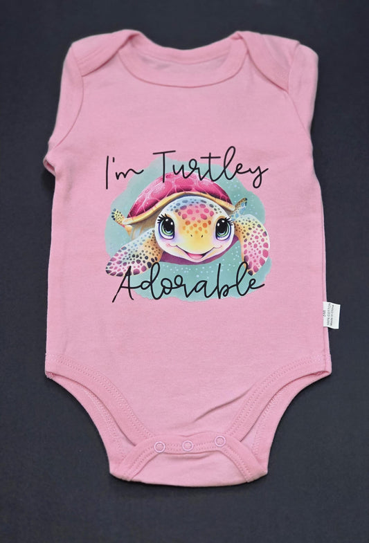 Turtley Adorable Baby Onesie: Pink Turtle Bodysuit, 3M
