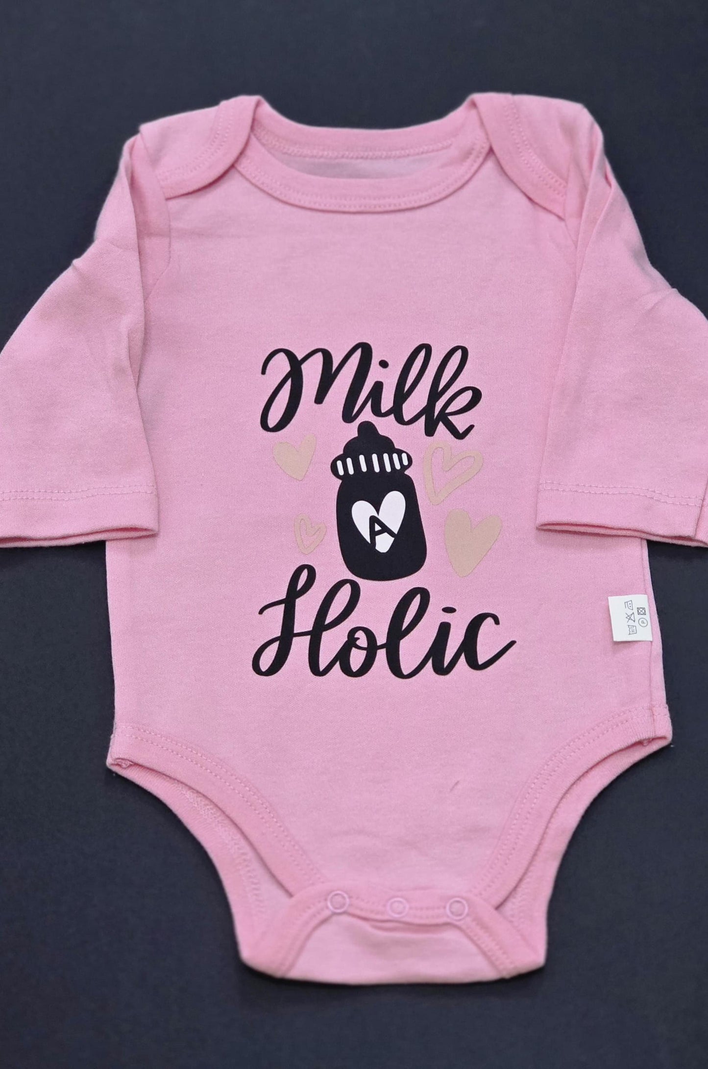 Milk A Holic Baby Onesie: Funny Pink Infant Bodysuit (3M, Long Sleeve)