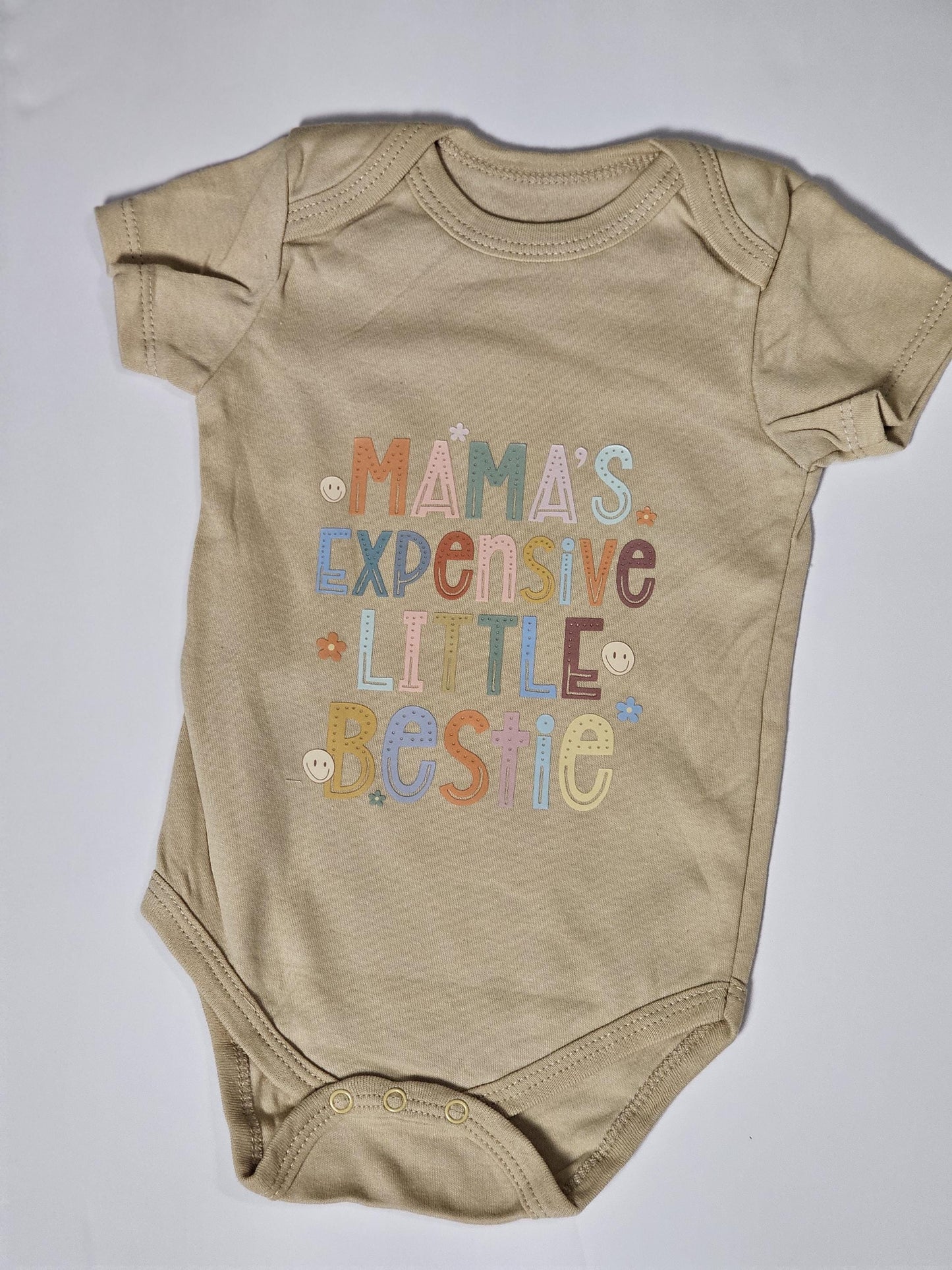 Mamas Expensive Little Bestie Baby Onesie | Cute Infant Bodysuit 69M | Baby Shower Gift for Mom | Funny Baby Outfit