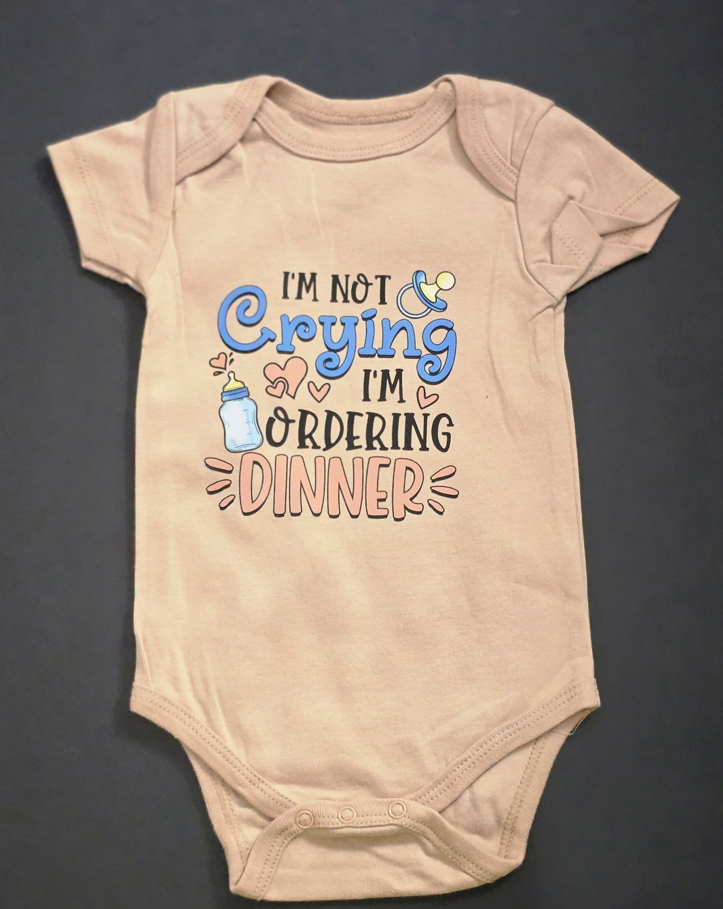Funny Baby Onesie: I'm Ordering Dinner - Peach Cotton Bodysuit (6-9M)