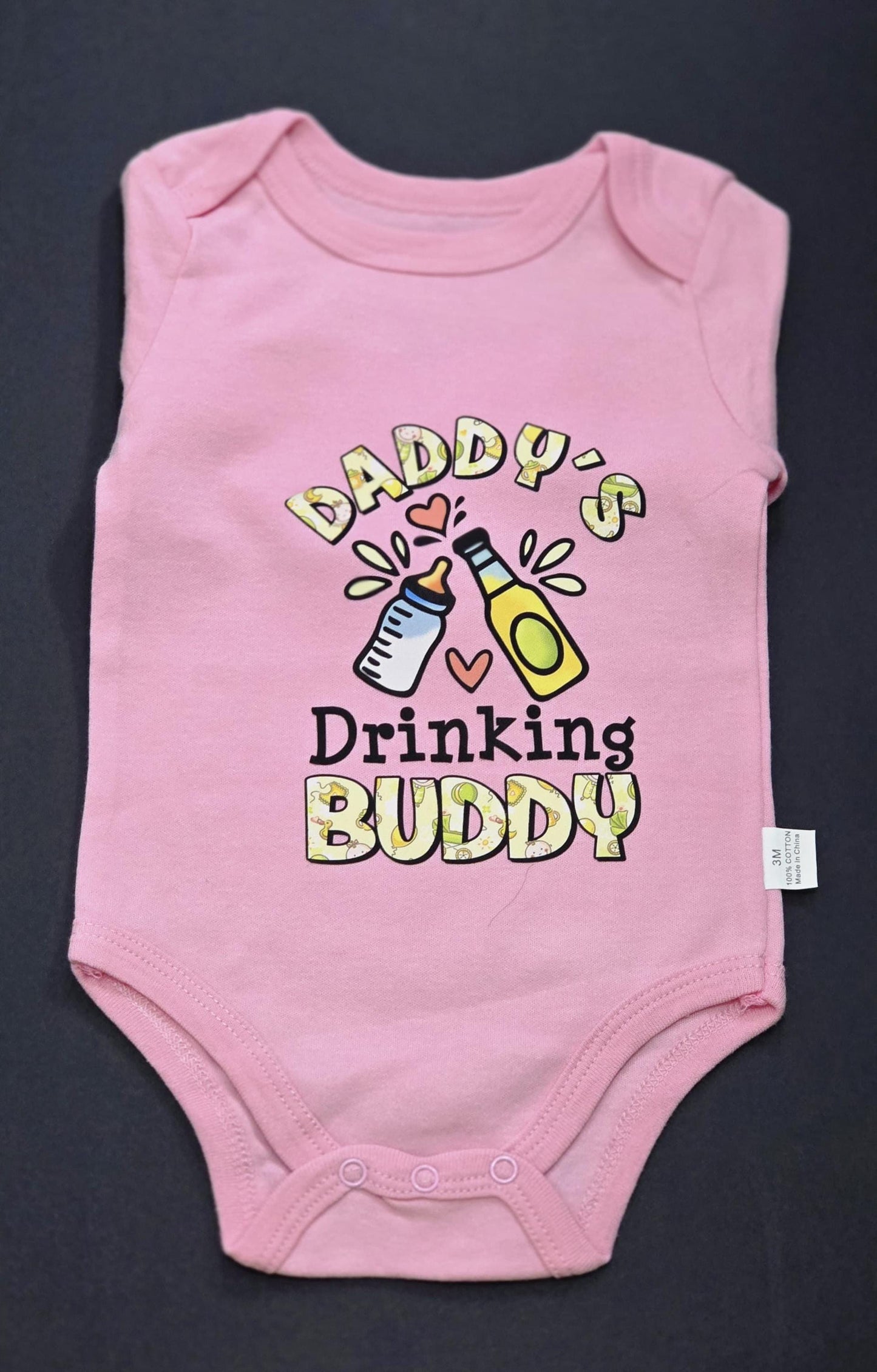 Daddy's Drinking Buddy Baby Onesie: Funny Pink Bodysuit - 3M