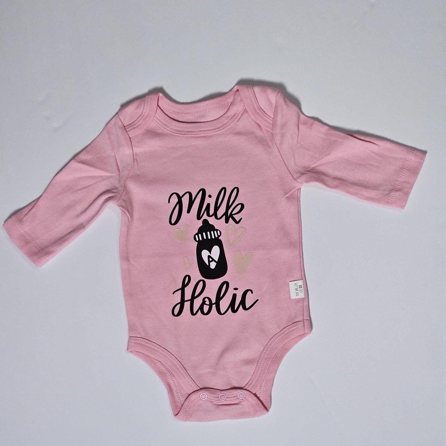 Milk A Holic Baby Onesie: Funny Pink Infant Bodysuit (3M, Long Sleeve)