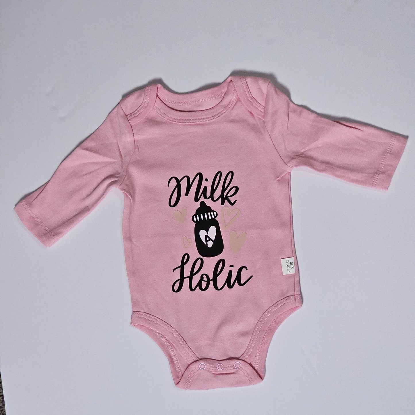Milk A Holic Baby Onesie: Funny Pink Infant Bodysuit (3M, Long Sleeve)